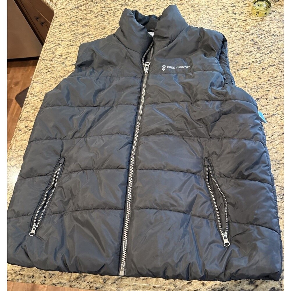 Free Country XXL 2XL Mens Black Puffer Vest Full Zip Sleeveless Jacket